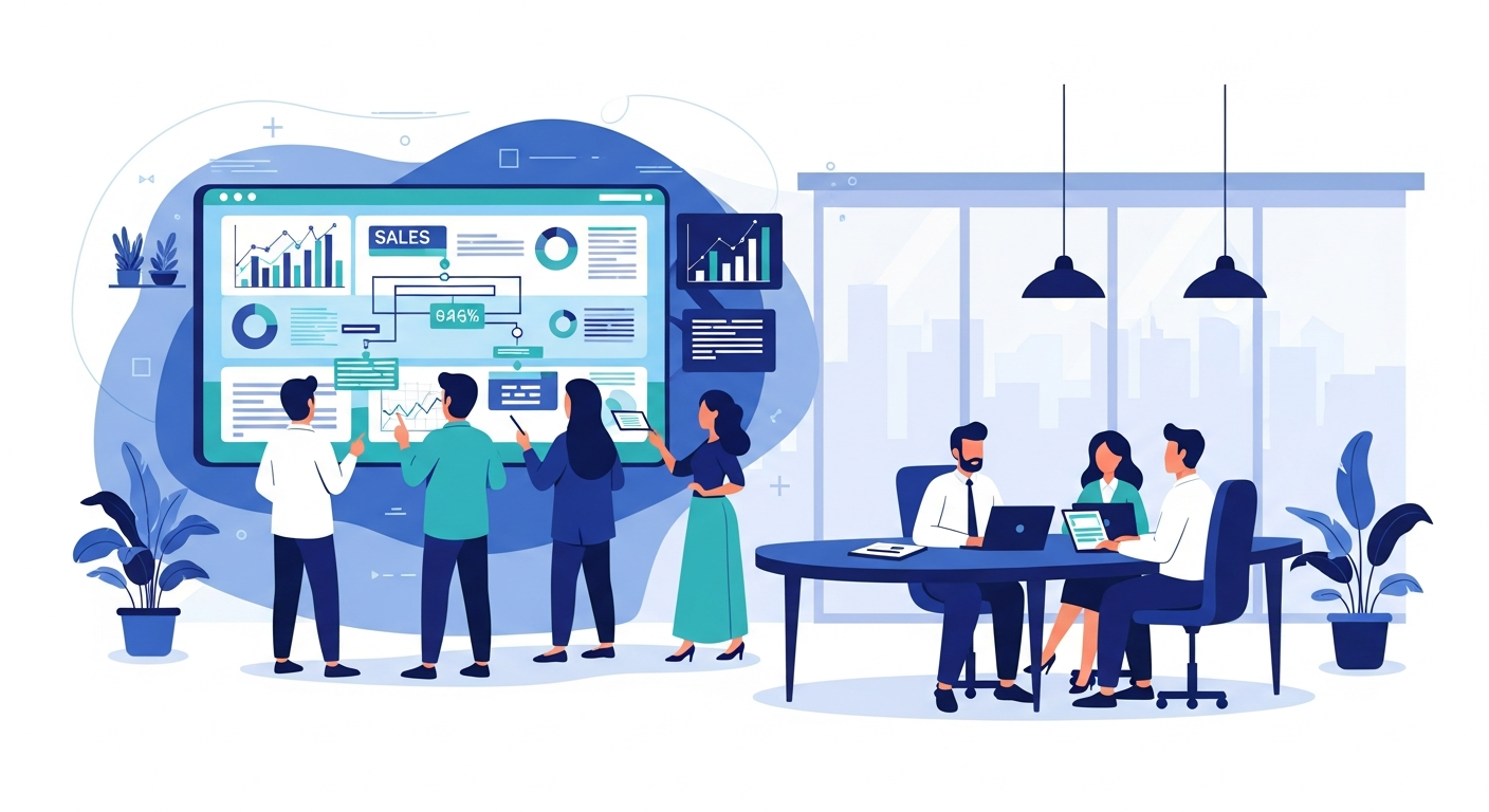 Team collaborating on sales force CRM platform